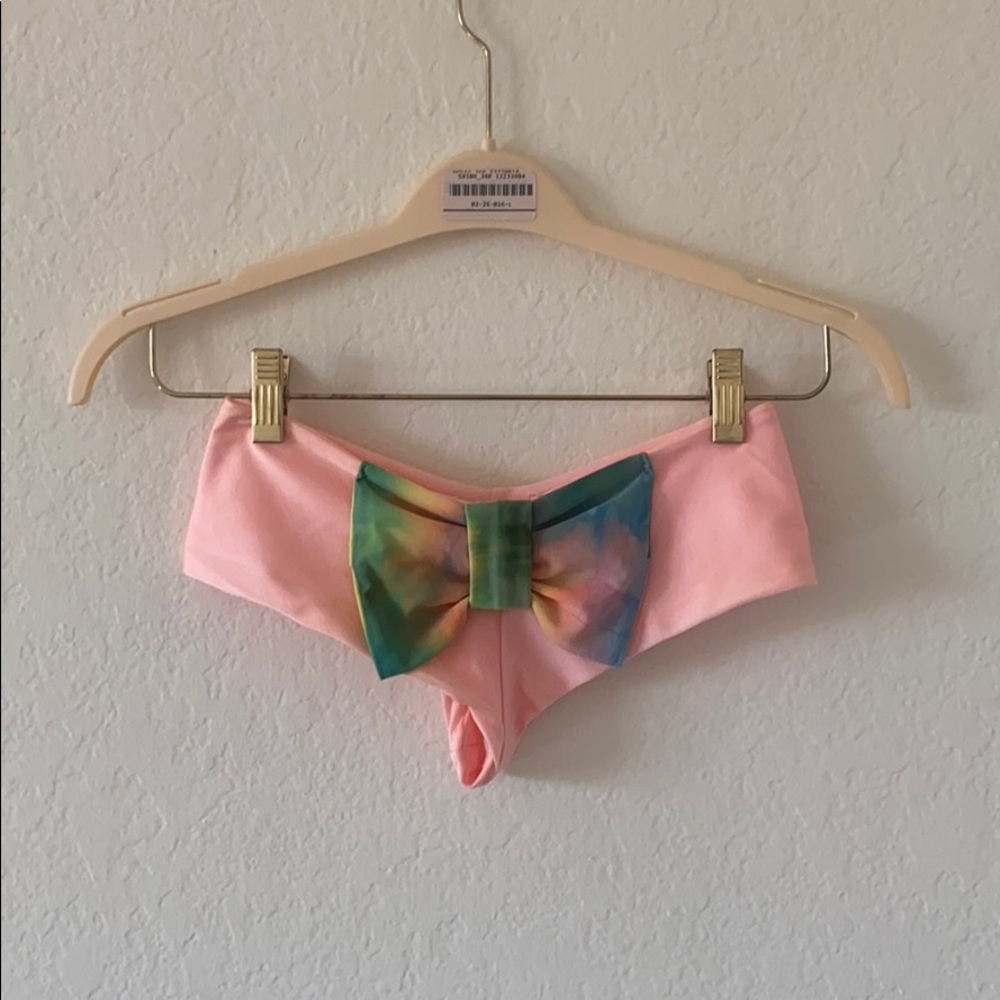 Lolli Swim Pink and Rainbow Tie-dye Bow Bottoms